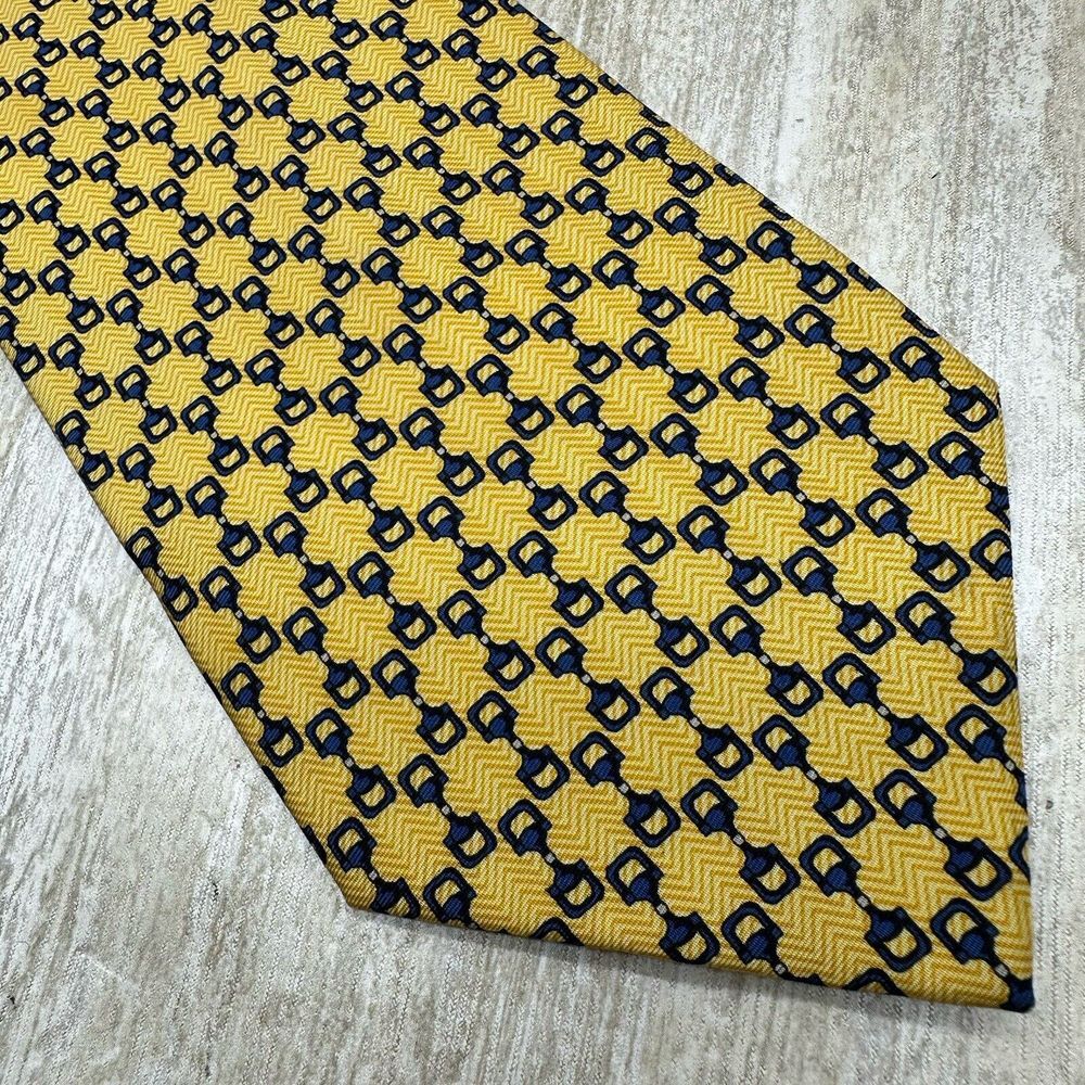 BOTTICELLI Gold‎ Blue Horse Bit Printed Silk Neck Tie Italy